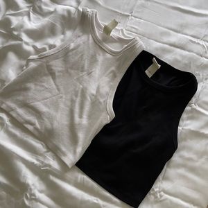 EUC H&M Cropped Tank Top White Black Duo